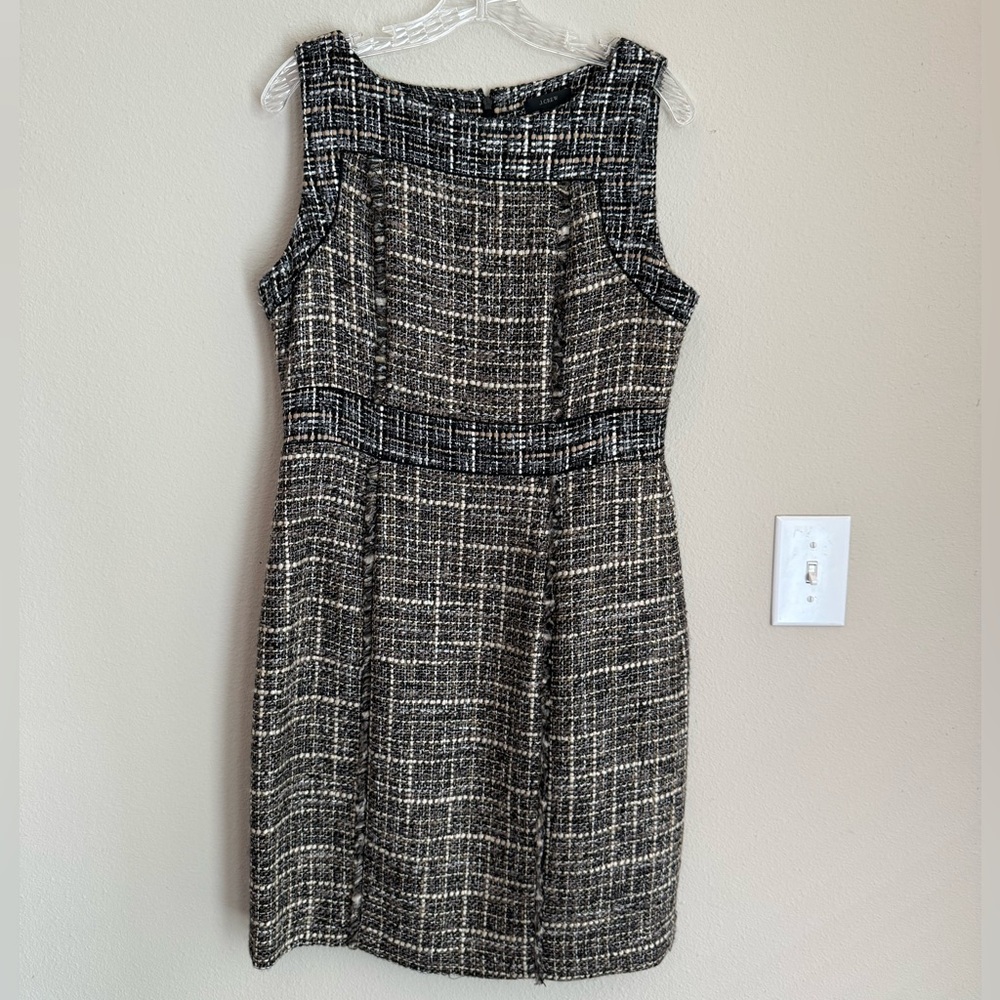 J. Crew Wool Woven Eyelash Fringe Trim Lined Pepper Tweed Midi Dress size 12